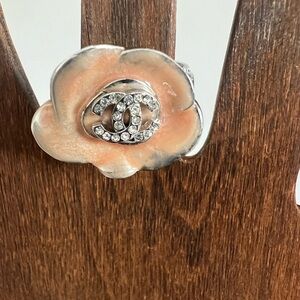 VINTAGE CHANEL COCO MARK CAMELIA RHINESTONE RING size 6.5
